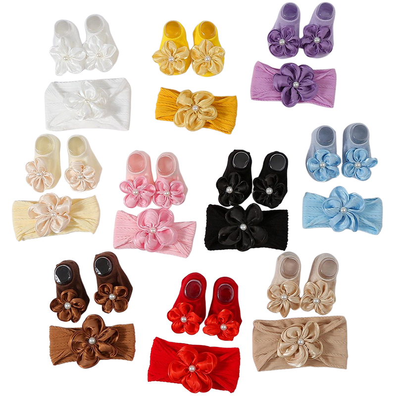 2Pcs Flower Pearl Baby Headban - Toddler Sock Set review and price