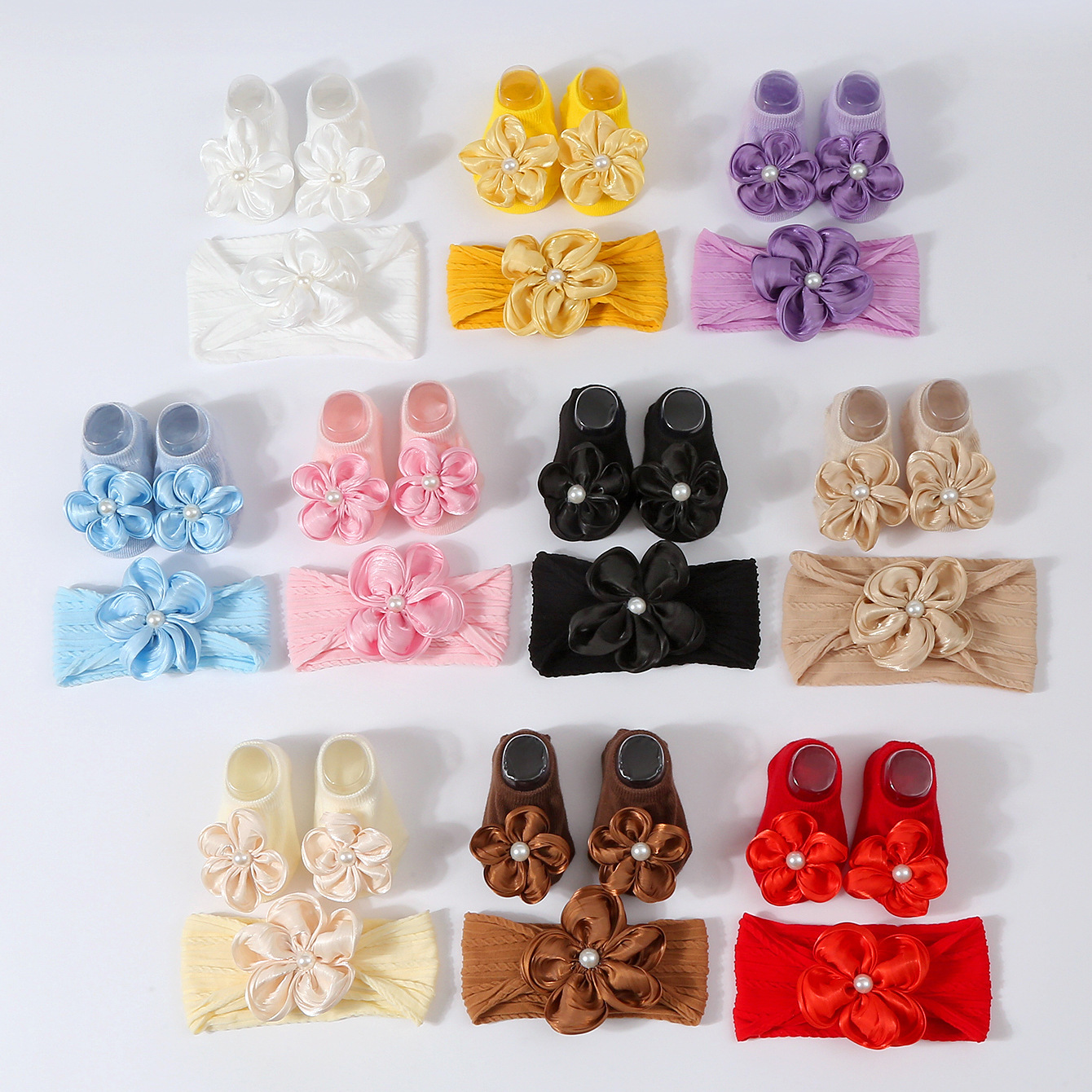 2Pcs Flower Pearl Baby Headban - Toddler Sock Set review and price