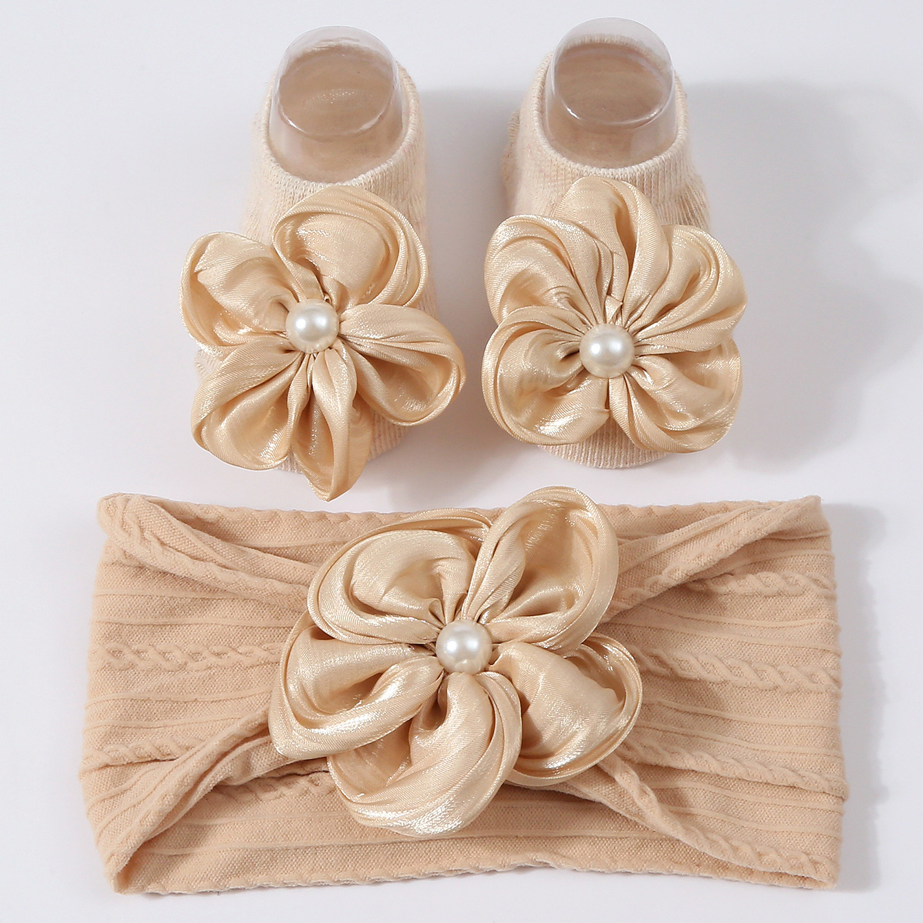 2Pcs Flower Pearl Baby Headban - Toddler Sock Set review and price